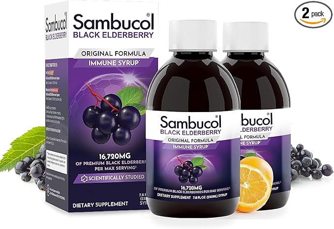 Sambucol Black Elderberry Syrup - Black Elderberry Liquid Immune Support for Kids and Adults High Antioxidants Gluten Free - Original Formula - 7.8 Fl Oz 2-Pack