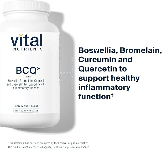Vital Nutrients BCQ - Vegan Boswellia Bromelain Curcumin &amp Quercetin Supplement - Joint Support Supplement - Supports Sinus &amp Digestive Health - Gluten Dairy Soy Free - 240 Capsules