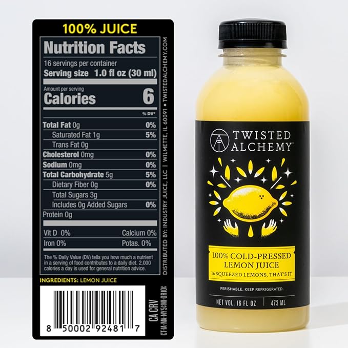 Twisted Alchemy Cold Pressed Culinary Basics Juice 4-Pack – 2 Persian Lime &amp 2 Eureka Lemon – All Natural Non-GMO No Sugar Added Preservative Free – 16 oz Bottles