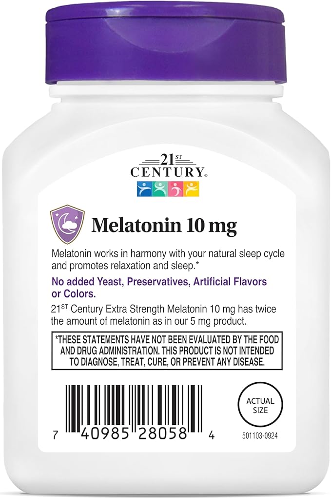 21st Century Melatonin 10mg Extra Strength (360 Count) Quick Dissolving Sleep Aid for Adults Promotes Relaxation and Restful Sleep Non-Habit Forming Gluten-Free Cherry Flavor