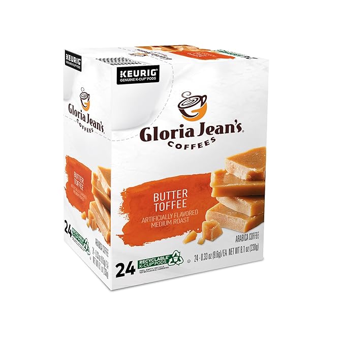 Gloria Jean's Butter Toffee Keurig Single-Serve K-Cup Pods Medium Roast 24 Pods Per Pack Case Of 4 Packs