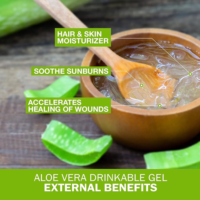 Land Art - Organic Aloe Vera Drinkable Gel for Heartburn &amp Acid Reflux Relief - 99.7% Pure - Cold-Processed - Improves Digestive Health - Soothing and Natural - Vegan &amp Gluten-Free - 64 fl oz