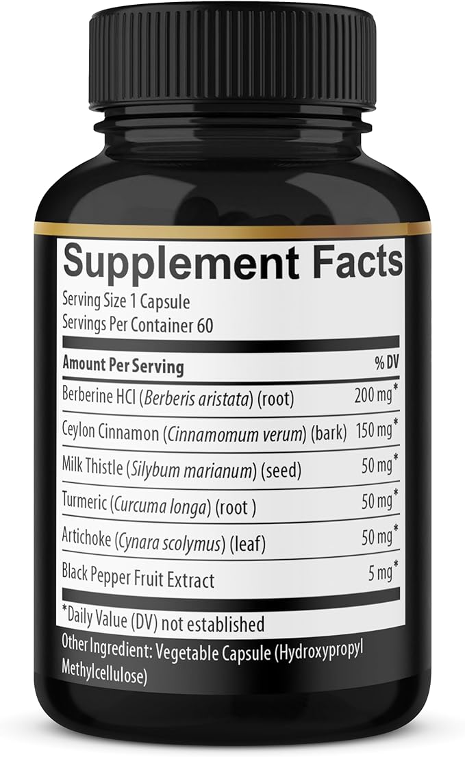 (3 Packs) Berberine Supplement Plus Ceylon Cinnamon Milk Thistle Turmeric Artichoke Leaf Black Peppe - 6 Month Supply - 180 Capsules Total
