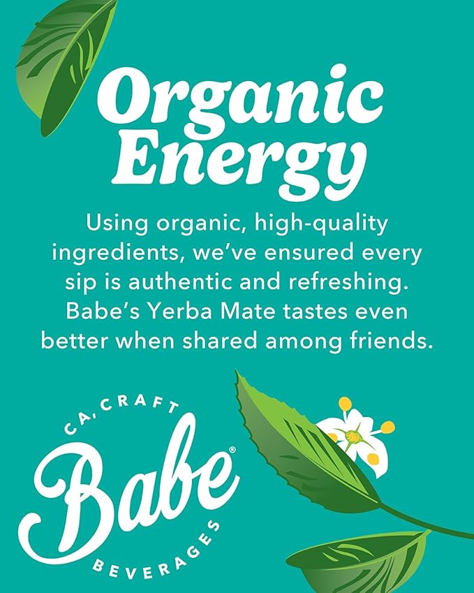Babe Organic Yerba Mate Energy Drinks | 150mg Plant-Based Caffeine | Natural Yerba Mate Tea with No Crash No Jitters - Blueberry Açaí (12 x 16oz Cans)