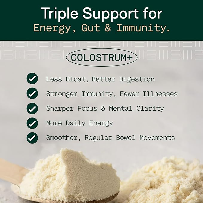 Adapt Naturals Colostrum Supplement with Lactoferrin &amp Beta-Glucan Bio-Avail Grass Fed Bovine Colostrum Powder for Gut Health Immune Support &amp Vitality | Non-GMO 2500mg Unflavored - 30 Day