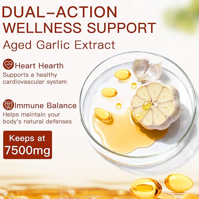 Aged Garlic Extract-300 Count 7500mg Odorless Organic Garlic Capsules Supplement for Heart &amp Immune Support – Non-GMO All-Natural Softgels 2-Year Matured for Antioxidant Wellness