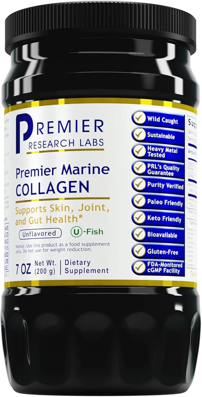 Premier Research Labs Marine Collagen - Marine Collagen Peptides Hydrolyzed Marine Collagen Powder Fish Collagen for Women and Men 5g Collagen Per Serving for Skin Joint and Gut Health - 7 Oz