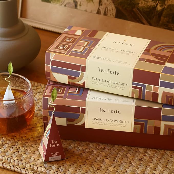 Tea Forte Premium Presentation Box Gift Set Sampler 20 Count Assorted Blends Individually Wrapped Handcrafted Pyramid Infuser Bags Frank Lloyd Wright