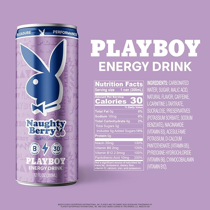PLAYBOY Energy Drink – Naughty Berry (Wild Berry) – 12 Pack of 12oz Cans | Performance + Pleasure Energy | NextGen Lifestyle Drink