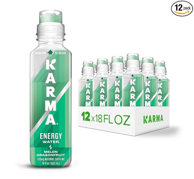 Karma Energy Drink – 12 Pack Melon Dragonfruit Caffeinated Water with Cognizin® Nootropics Vitamins &amp Immune Support Low Calorie