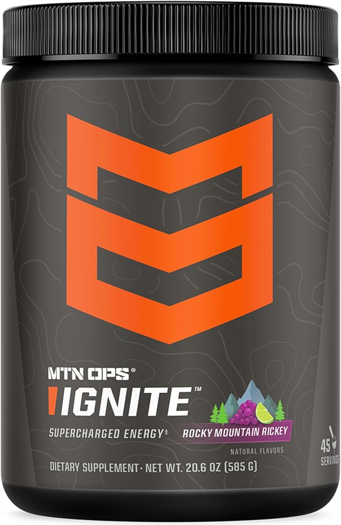 MTN OPS Ignite Energy Drink Powder Gluten Free Nootropic Supplement Drink Mix L Arginine L Citrulline Caffeine &amp Nootropic Sugar Free Drink Mix 45 Servings Rocky Mountain Rickey