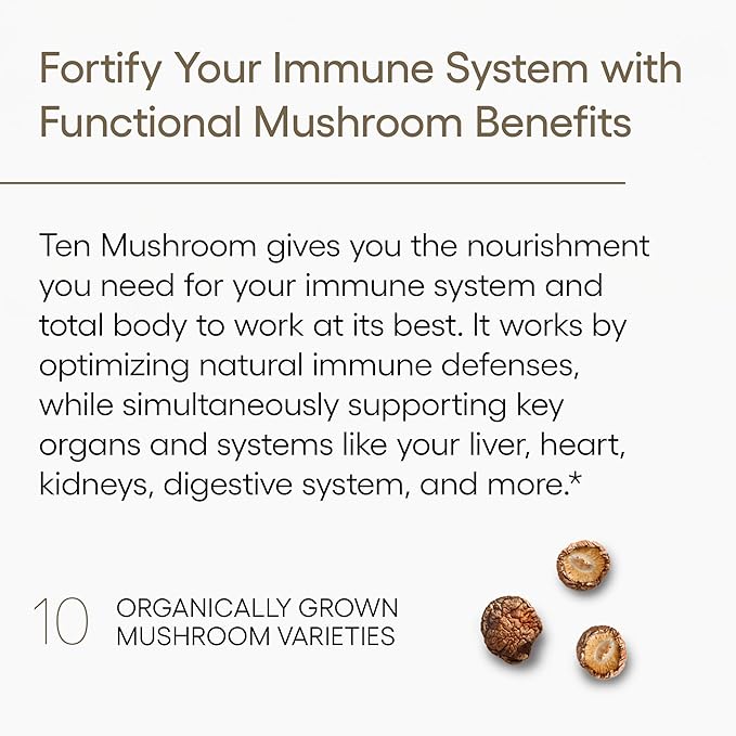 EcoNugenics Ten Mushroom Supplement: Daily Immune Support 120 Capsules – Lion’s Mane Reishi Cordyceps Turkey Tail – Energy Gut Health Liver Kidney Cholesterol &amp Nootropic Brain Support