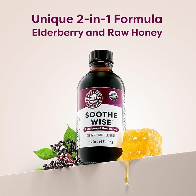 Vimergy Soothe Wise* - USDA Certified Organic – Fast-Absorbing Immune Support with Elderberry and Raw Organic Honey – Coats and soothes Respiratory tissues – Vegan Paleo-Friendly Gluten-Free