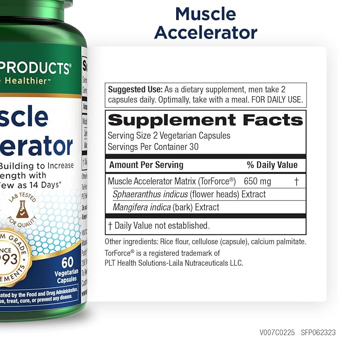 Purity Products Muscle Accelerator 650 mg Patented &amp Clinically Tested Muscle Accelerator Blend of Ayurvedic Herbal Extracts Promotes Strength Endurance + Muscle Growth - 60 Veg Caps (3)