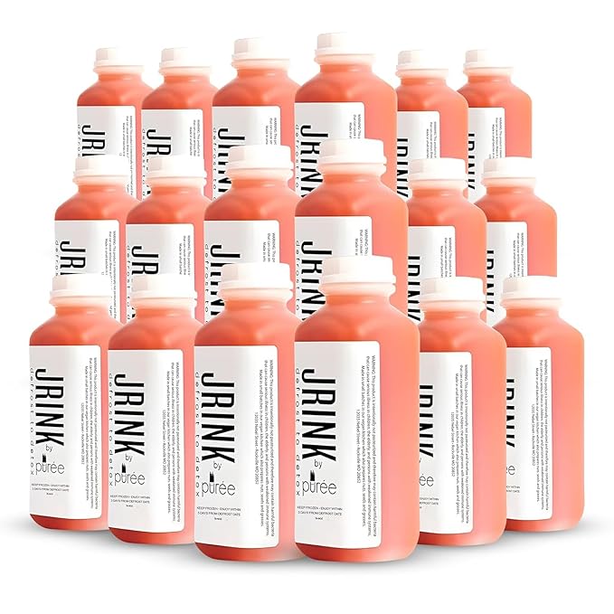 JRINK by Purée Organic Grapefruit Juice Cold Pressed Raw Fruit Cleanse Healthy Detox with No Preservatives Organic Juice Cleanse in HDPE Bottles Grape Citrus Beverage 16oz Pack of 18
