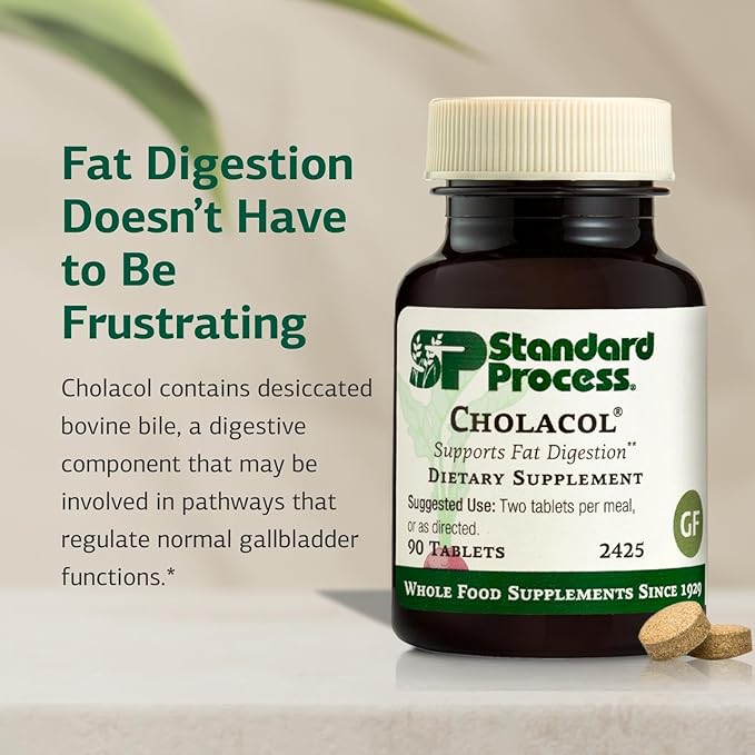 Standard Process Inc. Cholacol - Gallbladder Support Supplement - Fat Digestion Supplement for Digestive Health &amp Bile Support - Gluten-Free Non-Dairy &amp Non-Soy - 90 Tablets