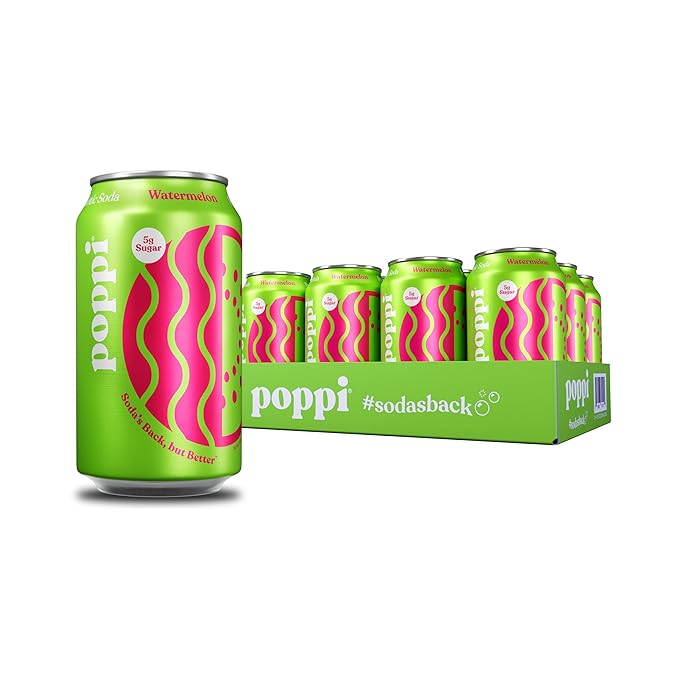 Poppi Sparkling Prebiotic Soda Beverage with Apple Cider Vinegar Seltzer Water and Fruit Juice Watermelon Flavor 12 oz Pack of 12 Packaging May Vary