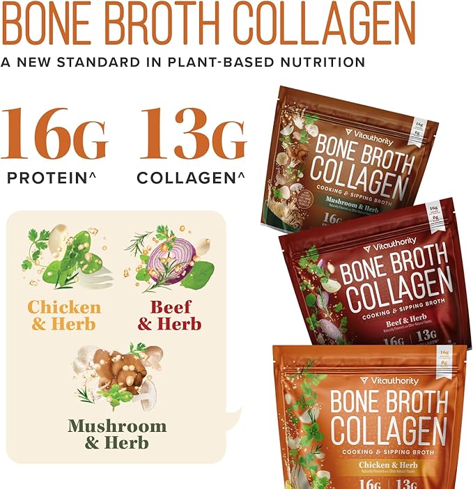Bone Broth Collagen Powder 16g Collagen Protein per Serving Supports Joints Skin Nails &amp Gut Health Made from Real Beef Bone Broth Savory Collagen for Hot Water Soups &amp Stews Beef Flavored 15
