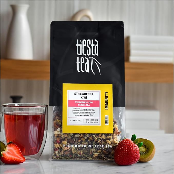 Tiesta Tea - Strawberry Kiwi Herbal Tea Loose Leaf Strawberry Hibiscus Kiwi Fruit Tea Premium Caffeine-Free Herbal Blend Make Hot or Iced &amp Up to 200 Cups 16 oz Resealable Bulk Pouch