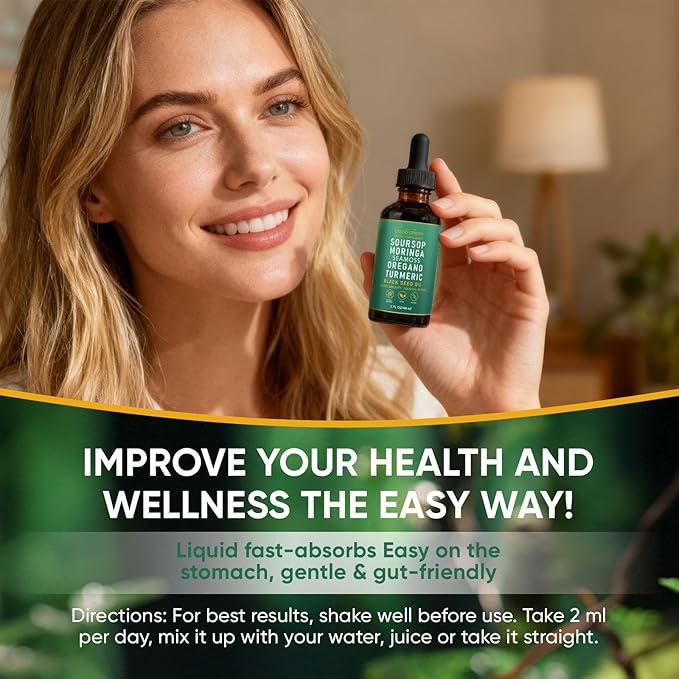 Soursop Bitters Liquid Drops with Sea Moss Moringa Turmeric Oil Black Seed Oil Oregano for Overall Health Joint Support (1)