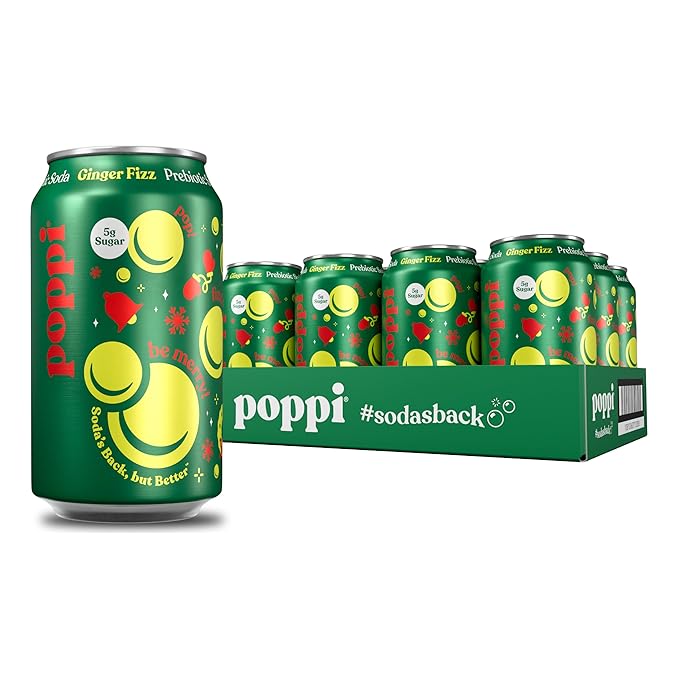 Poppi Sparkling Prebiotic Soda Beverage with Apple Cider Vinegar Seltzer Water and Fruit Juice Holiday Ginger Fizz Flavor 12 oz Pack of 12 Packaging May Vary