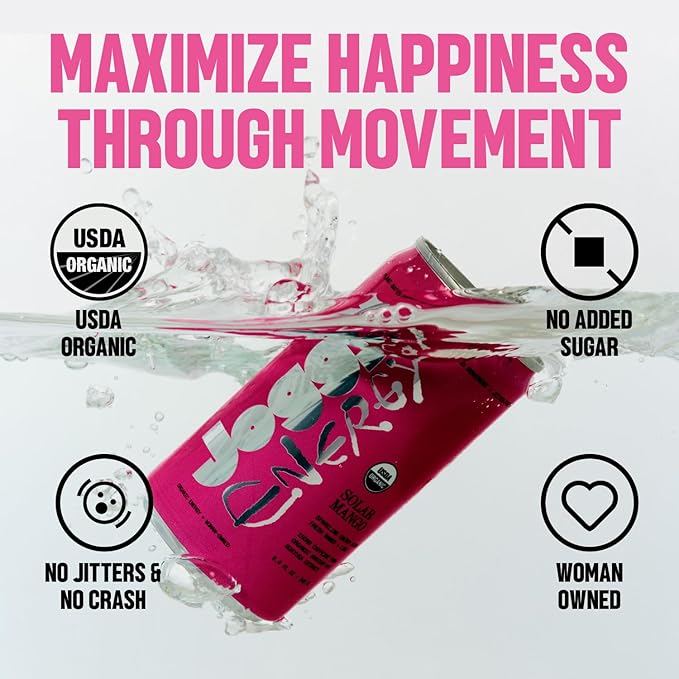 Joggy Energy Drink | Solar Mango 12pk (8.4oz) | USDA Organic No Added Sugar Plant-Based Energy with Juice &amp Natural Caffeine + L-Theanine | Pre-Workout Focus Drink | No Jitters Vegan Gluten-Fr