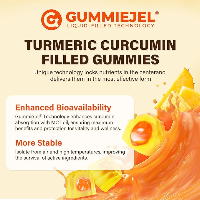 Turmeric Gummies 1000mg w/MCT Oil C8 C10 Organic Antioxidant Turmeric Curcumin Supplement with Black Pepper Extract Support Comfort Boost Energy Ultra Absorption Sugar Free 120Cts