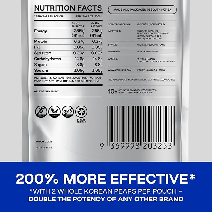 Seoul Tonic Patented Pre Party Korean Pear Natural Tonic Science-Backed Patented Formula for Easier MorningNatural Potassium &amp DHM (100ML) Pack of 12