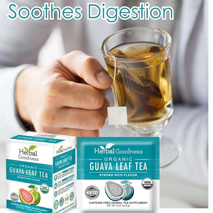 Herbal Goodness Guava Leaf Tea - 6 Packs | Herbal Tea for Natural Digestive &amp Immune Support - Hojas De Guayaba Organica for Heart-Healthy | Organic Non-GMO Caffeine-Free Antioxidant Wellness Te