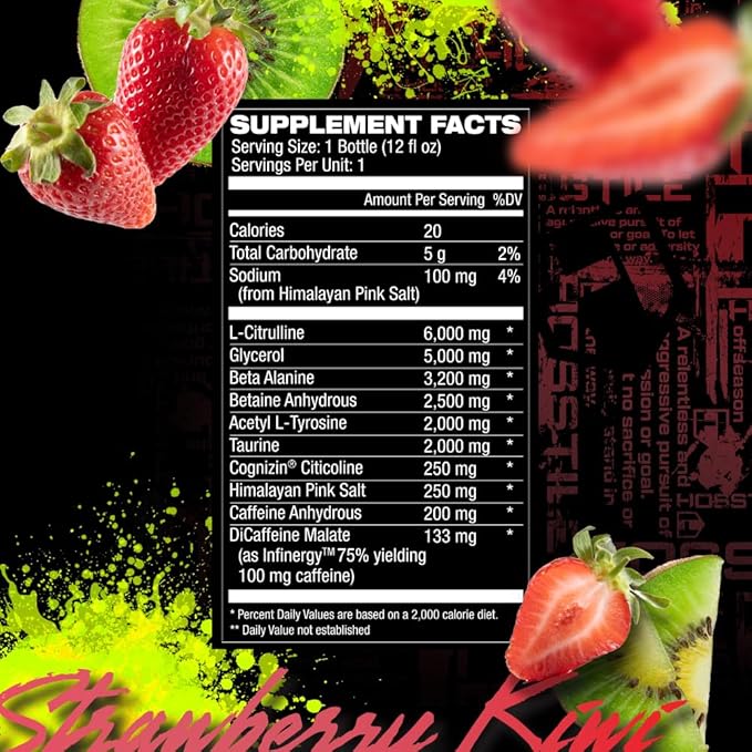 HOSSTILE Hosstility RTD Pre-Workout – Ready to Drink Pre Workout for Energy Focus Pump &amp Hydration All-in-One Formula for Performance Strawberry Kiwi 12 Servings