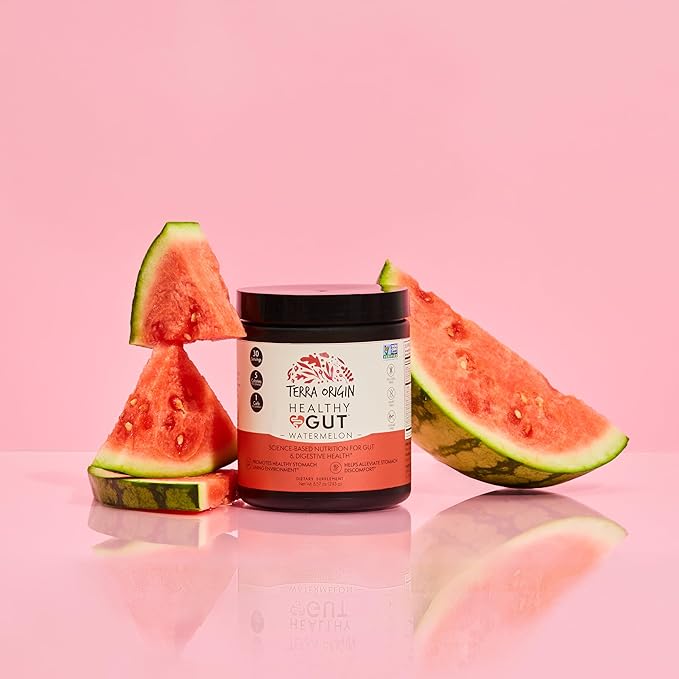 TERRA ORIGIN Healthy Gut Watermelon | 30-Servings with L-Glutamine Zinc Glucosamine Slippery Elm Bark Marshmallow Root and More!