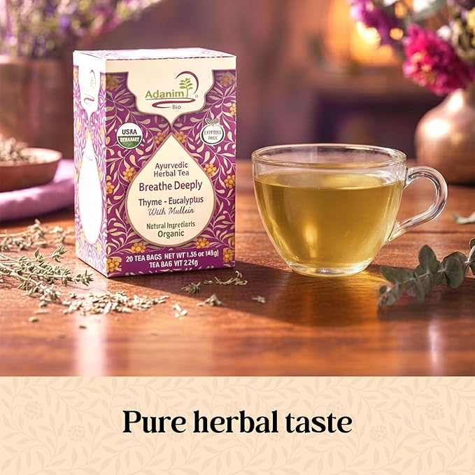 Adanim Bio Organic Thyme Eucalyptus Mullein Tea Thyme Leaves Caffeine Free Herbal Tea Thyme Leaf Tea Natural Kosher 80 Tea Bags