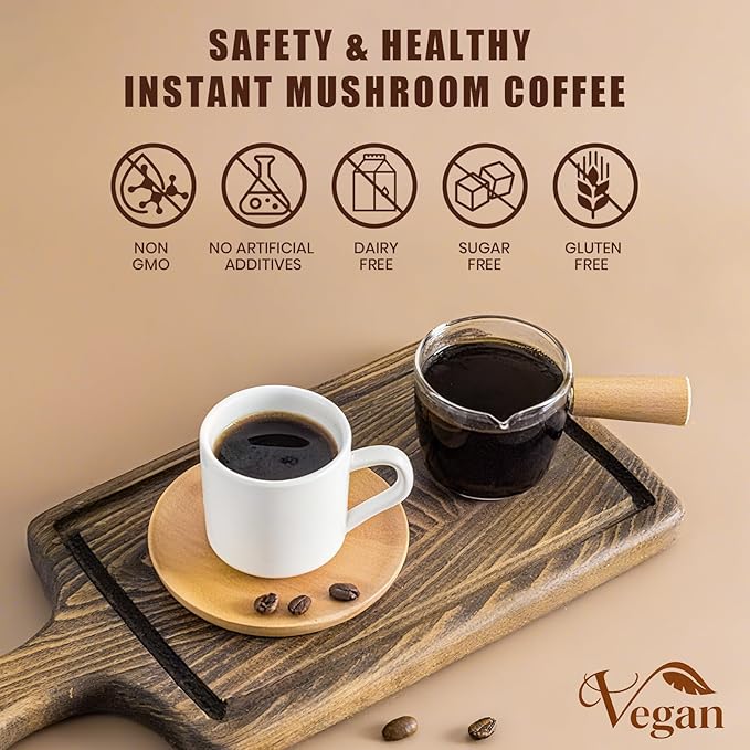Mushroom Coffee 2000mg Organic Instant Coffee with 6 Adaptogenic Mushrooms (Lion’s Mane &amp Turkey Tail) with MCT Oil &amp Coconut for Focus Energy Digestion &amp Immune Support 30 Servings