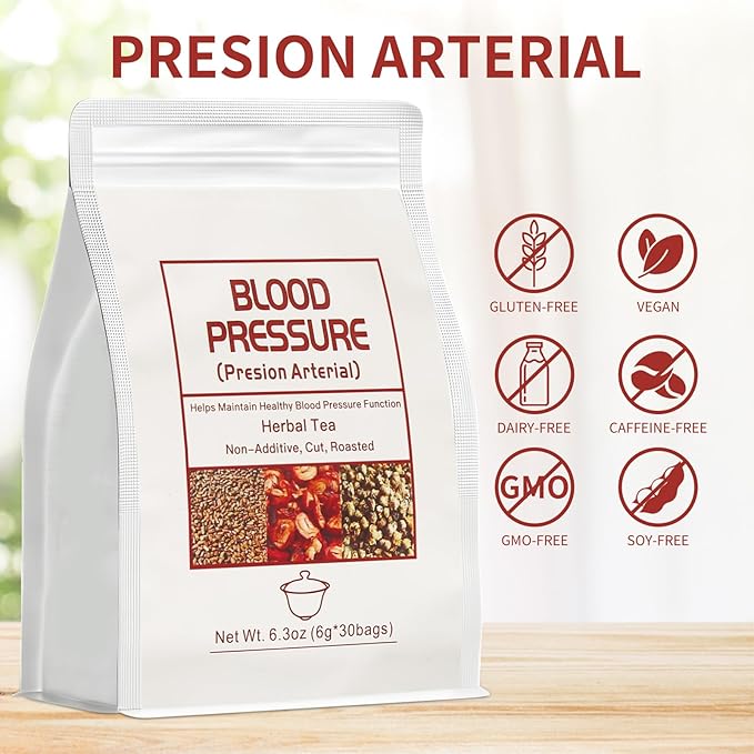 Blood Pressure Tea BagsHeart Functional Tea6g X 30 Bags 5.3 oz Natural Chinese Blend Herbal Tea Gluten FreeCaffeine Free Non-GMO