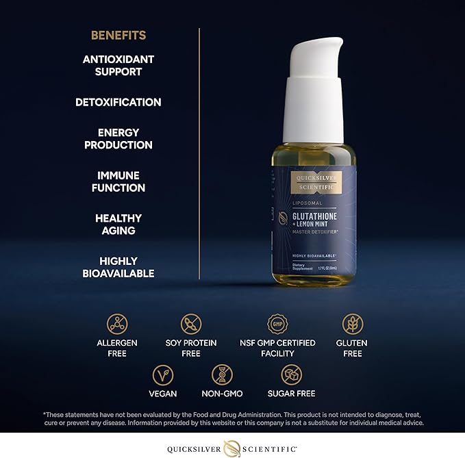 Quicksilver Scientific Liposomal Glutathione - Superior Absorption Oral Glutathione Supplement for Detox &amp Immune Support - Lemon Mint (1.7 fl oz)