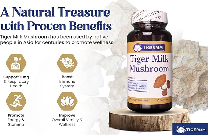 Tiger Milk Mushroom (Lignosus Rhino.) USA Grown Lung Respiratory Immune Support 450mg/cap
