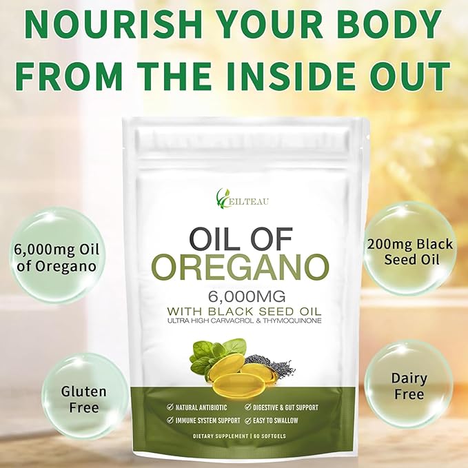 Oil of Oregano with Black Seed Oil6000mg Oregano Oil CapsulesNon-GMOGluten FreeAntioxidant &amp Immune Support (2)