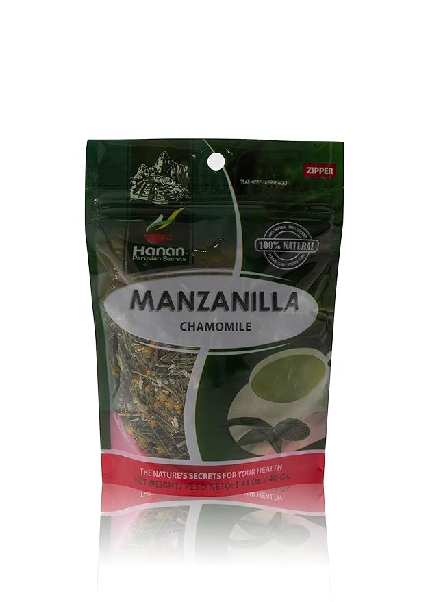 Hanan Peruvian Secrets Manzanilla Herbal Tea | 100% Natural Chamomile | 1.41oz / 40g Loose Leaf Bag | Aids in Digestion and Naturally Promotes Relaxation to Relieve Occasional Stress - 6 Pack