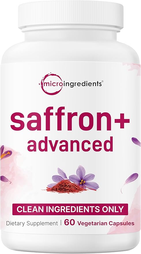 Micro Ingredients Saffron+ Advanced Supplements 60 Veggie Capsules – 10-in-1 with Saffron Extract High Absorption Fat-Soluble Vitamin C Magnesium Turmeric &amp KSM-66 Ashwagandha – Filler Free