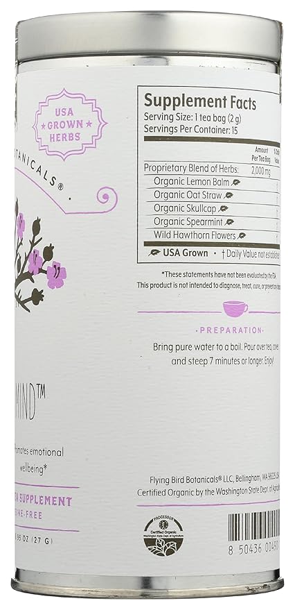 FLYING BIRD BOTANICALS Peace Of Mind Tea 15 CT