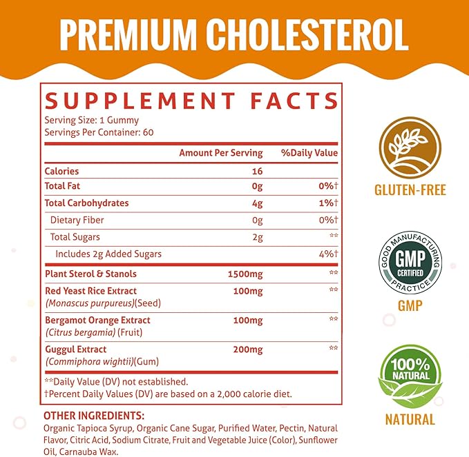 Cholesterol Supplements with 1500 Mg Plant Sterols &amp Stanols Cholesterol Support Gummies Cholesterol Complex Gummies Maintains Normal Levels Mixed Berry Flavor 120 Count