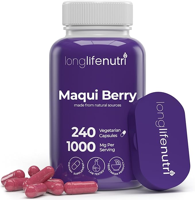 LongLifeNutri Maqui Berry 1000 mg – 240 Veg Caps (4-Month Supply) Organic Antioxidant Superfruit Vegan Non-GMO GMP-Made in USA