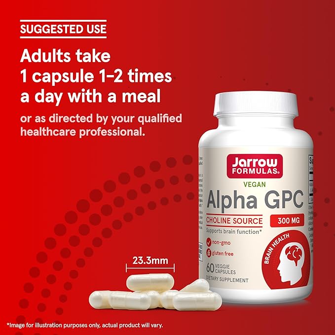 Jarrow Formulas® Alpha GPC 300mg Dietary Supplement Brain Health Supplements for Adults 60 Veggie Capsules 30 Day Supply