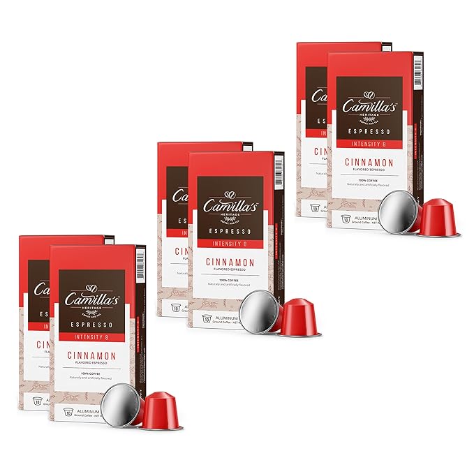 Camilla’s Heritage - Intensity 8 Cinnamon Flavored Espresso Coffee Gourmet Espresso Cups 60 Coffee Pods