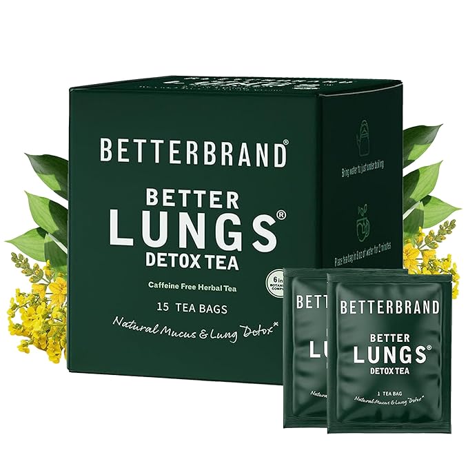 Betterbrand Mullein Tea Bags for Lung Detox - Respiratory Support with Thyme Elderberry Ginseng Ginger Caffeine Free Herbal Blend - 15 Tea Bags (Pack of 1)