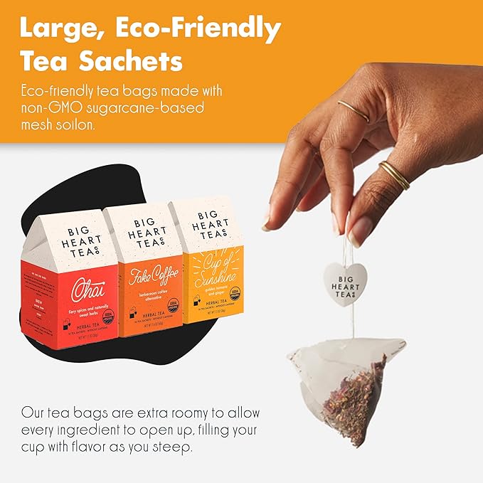 Big Heart Tea Co. Spicy Tea Bags Gift Set - Certified Organic Ayurvedic Herbal Tea - Small Batch Ground Herbs Spices in Zero Plastic Sachets - Healthy Tea Variety Box - 3 Flavors 30 Pack