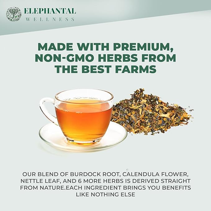 Elephantal Wellness Premium Skin Herbal Tea | Radiance &amp Clarity Support with Burdock Dandelion Calendula &amp Lavender | Non-GMO Caffeine-Free Handmade Loose Leaf Blend 2oz Loose Leaf 20 S