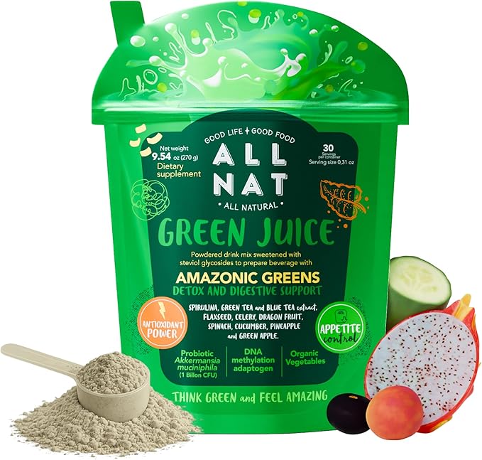 ALL NAT Super Greens Powder | Green Juice with 38 Superfoods 11 Organic Nutrients Amazonian Antioxidants | Gut Health Detox &amp Immunity | Vegan No Sugar – 30 Servings