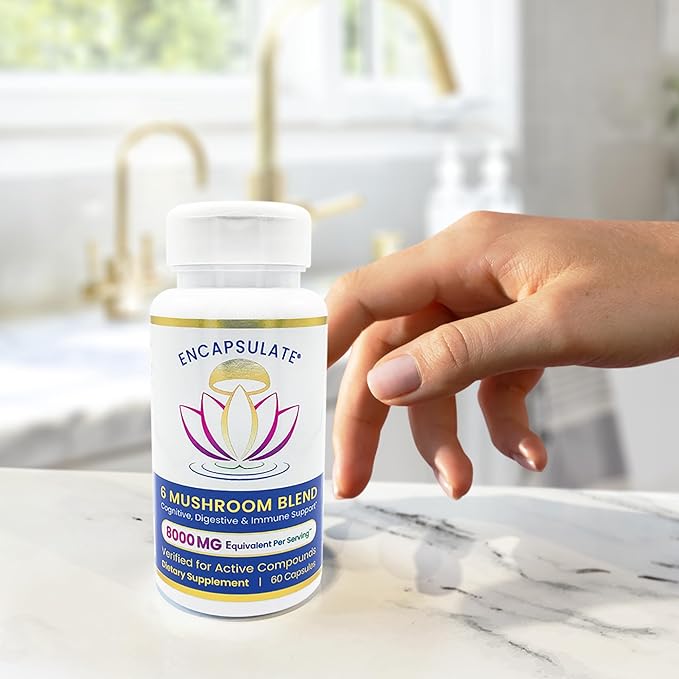 ENCAPSULATE 6 Mushroom Blend – Reishi Chaga Turkey Tail Cordyceps Lion’s Mane &amp Shiitake 8:1 Mushroom Extract – Nootropic &amp Adaptogen Mushroom Supplement for Gut Brain &amp Immune Suppor