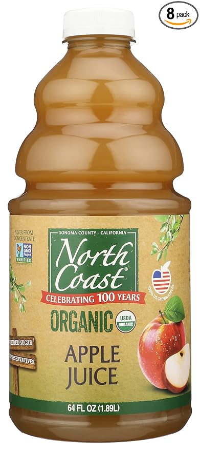 North Coast Organic Apple Juice No Sugar Added 64 Fluid Ounces (Pack Of 8)